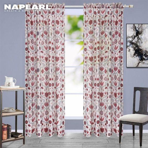 

napearl 1 piece 135x220cm polyester linen floral printing rod pocket curtain for living room holiday christmas decoration drape