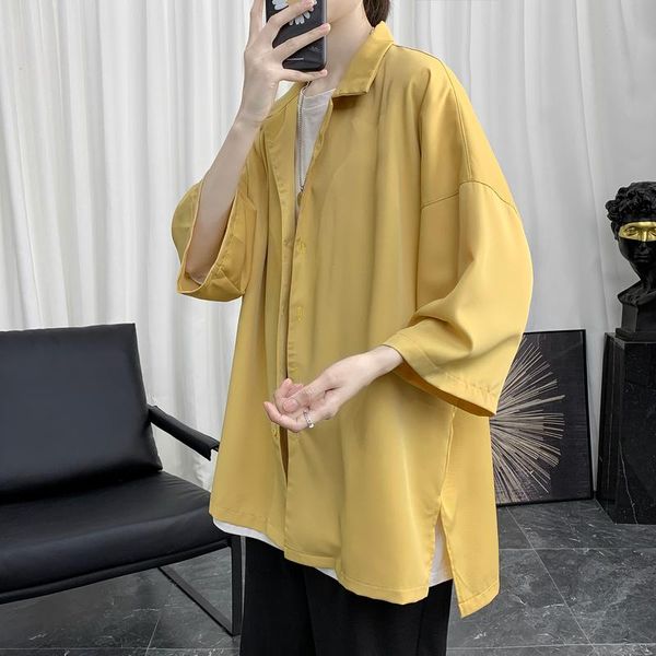 

summer loose shirt men solid fashion 2020 half sleeve mens casual shirts all match streetwar blouse homme, White;black