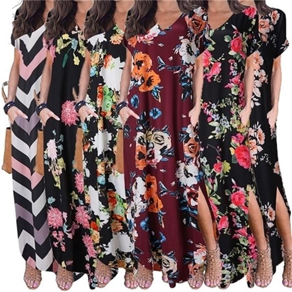 

2019 летней женщины напечатаны нерегулярные раскол платье, White