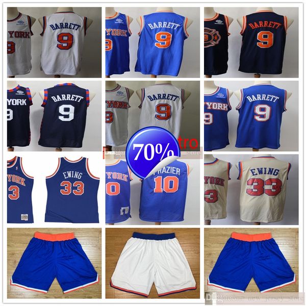 

new basketball rj 9 barrett jerseys retro stitched 10 walt 33 patrick frazier ewing jerseys blue white shorts for man, Black;red