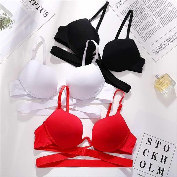 

ladies wire fashion bra padded lingerie bralette gather push up with another bundle women back beautify solid color1, Red;black