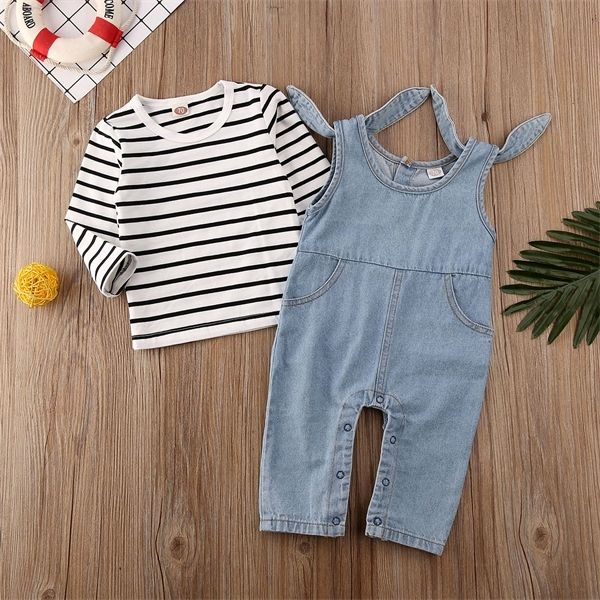 

baby boy girl t-shirt denim bib suspenders pants trousers overalls outfit clothes 2pcs clothings sunsuits sets 1021, White