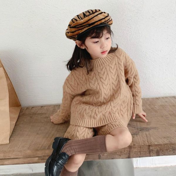 

clothing sets 2021 autumn arrival girls knitted kids short for, White