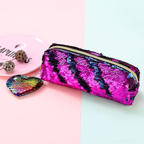 

6n2ye mermaid heart-shaped pencil pendant sequins cosmetic sequin golden zipper sequin pendant pencil bag student sequins cosmetic bag ladie