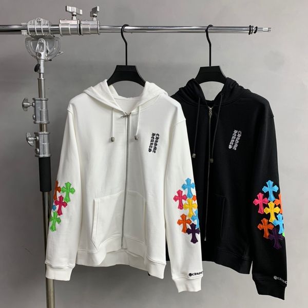 

crosin autumn and winter 2020 new zipper hooded sweater men's classic embroidery leisure long sleeve jacket fashion, Black