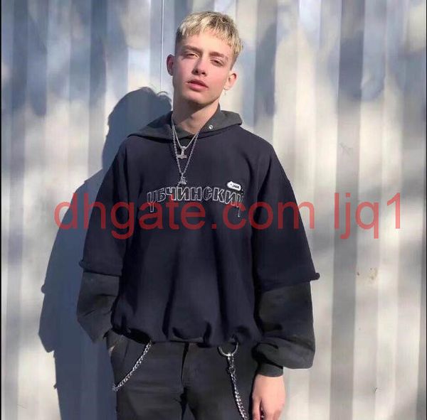 

2020 russian letter men women autumn winter pullover hoodies long sleeve sweatshirt hip hop street couple stitching sweater coat, Black