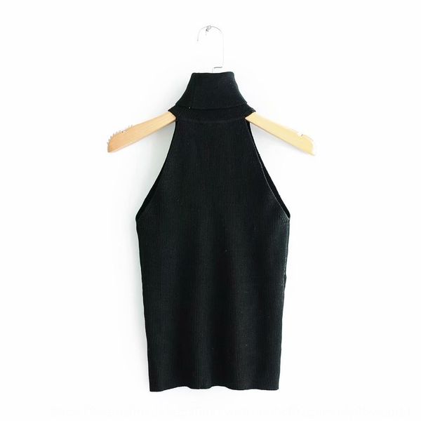 

the shoulder t-shirt in spring and summer of 2019 women's long sleeve slim fit vest vest high collar waistcoat women's knitted top, White;black