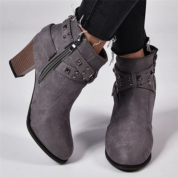 

autumn zipper rivet suede women winter cotton ankle boots women's round toe shoes y200115, Black