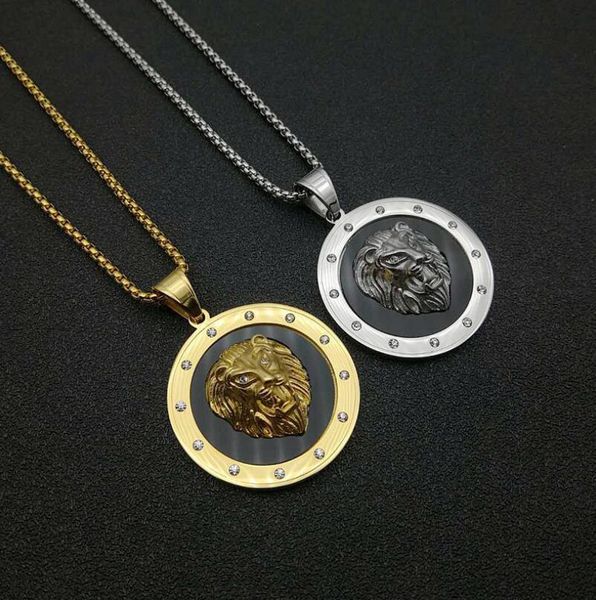 

hip hop titanium steel vacuum gold plated point drill lion head pendant for men golden luxury necklace chain fashion jewelry, Silver