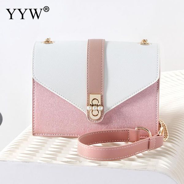 

synthetic leather crossbody bags for women 2020 fashion shoulder bag with chain contrast color square shape small women bag