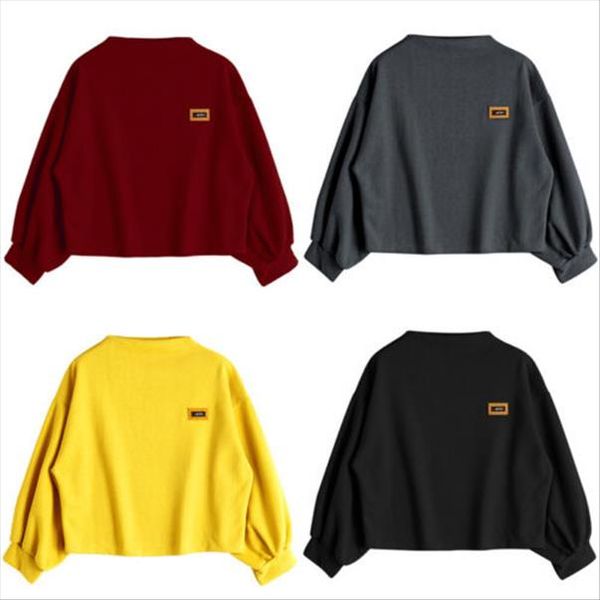 

trendy harajuku lantern sleeve badge patched sweatshirt women autumn drop shoulder oversized hoody sweatshirts femininas drop shipping, Black