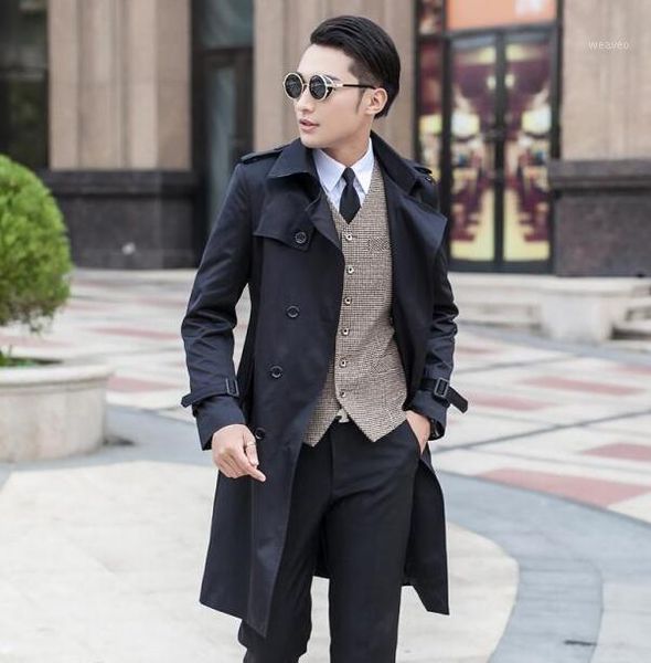 

wholesale designer teenage slim long trench coat men mens trench coat classic business outerwear belt plus size s - 9xl1, Tan;black