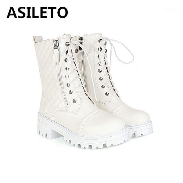 

boots asileto women ankele round toe 5cm flat thick square lace up big size 34-43 fur warm outdoor daily autumn winter s20751, Black