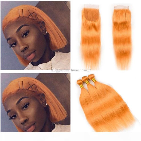 

orange bundles with closure silky straight burnt orange color human hair weaves with lace closure brazilian virgin hair extenstions 4pcs lot, Black;brown