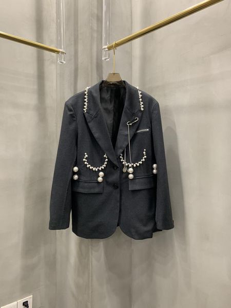 

2021 spring luxury women pearl tassel casual blazer jacket for ladies fashion black outerwear coat gdnz 1.12, White;black