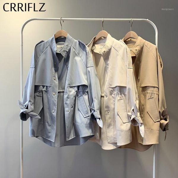 

spring short safari style trench coat women casual stand collar trench outwear 2020 new crriflz1, Tan;black