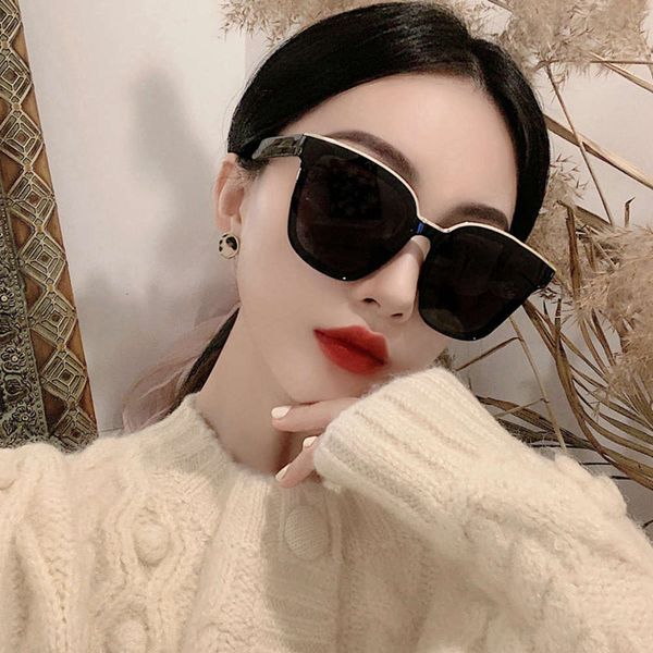

round box black polarized sunglasses women's face large frame semi metal anti ultraviolet sunglasses fashion personality versatile glas, White;black