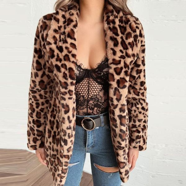 

women's jackets womens ladies coat jacket warm faux fur leopard turn down collar women outwear overcoat plus size #919, Black;brown