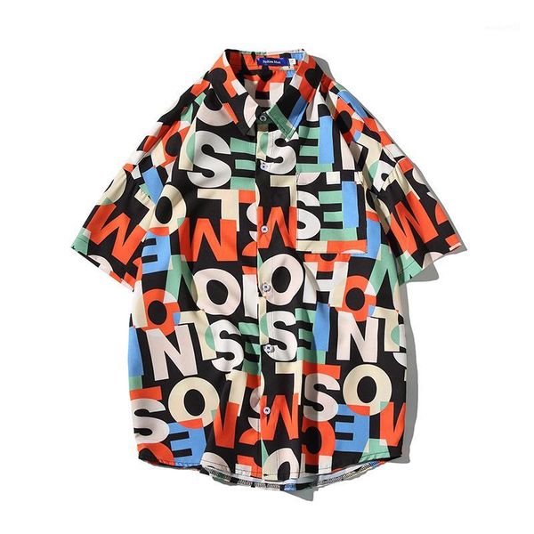 

men's casual shirts men's hawaii print beach shirt fashion streetwear short-sleeved men blouse camisa masculina plus size -5xl1, White;black