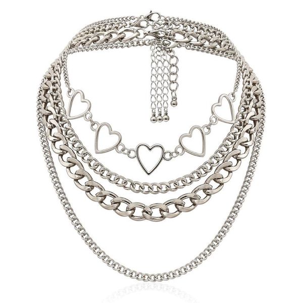 

chokers heart layered chain necklace alloy choker hip hop chunky chains necklaces for women jewlery, Golden;silver