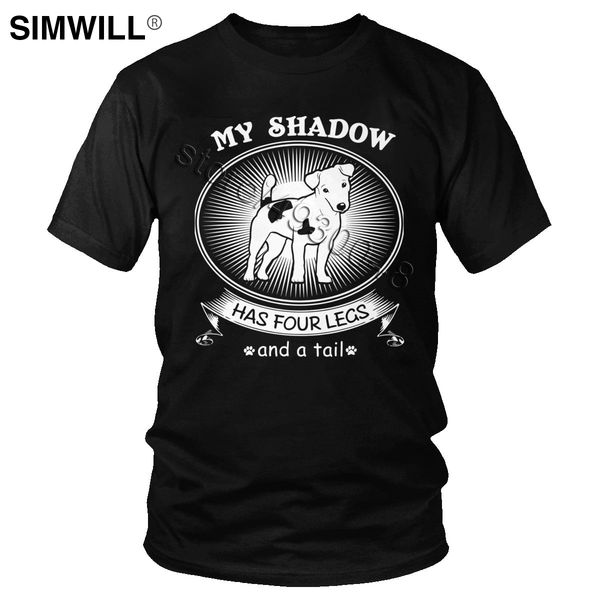 

sport funny jack russell terrier is my shadow t shirt for men printed pure cotton t-shirt round neck short sleeved dog owner gift tee