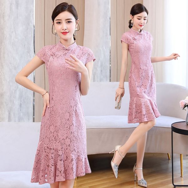 

2020 summer fashion versatile temperament elegant waist show thin skirt skirtlace cheongsam skirtlace irregular cheongsam dress hyo0m, Black;gray
