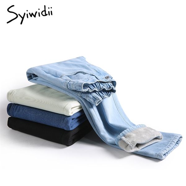 

syiwidii velvet jeans for women winter warm vintage streetwear straight denim pants black blue beige fleece mom jeans women 201109