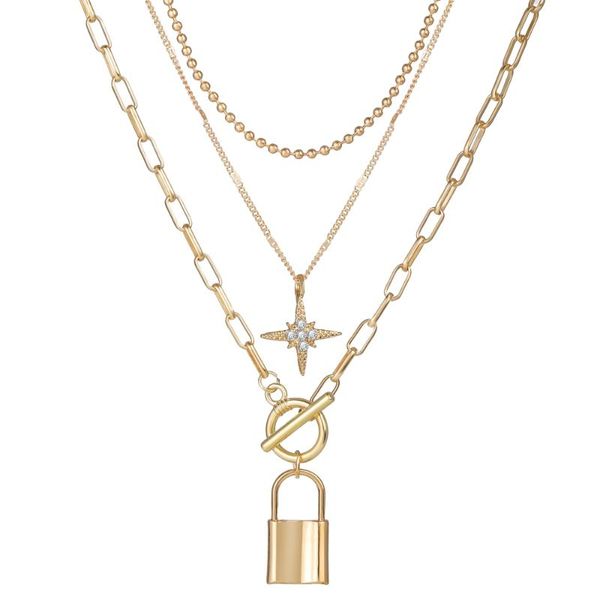 

chains 2021 fashion gold color star necklace for women hip hop multilayer punk chunky pendant accessories jewelry gifts, Silver