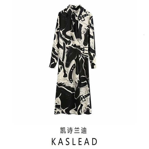 

print fall 2020 new women's style pleated mid length dress 082540712, Black;gray