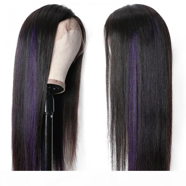 

straight lace front human hair preplucked honey blonde remy lace with highlight purple series for women, Black;brown