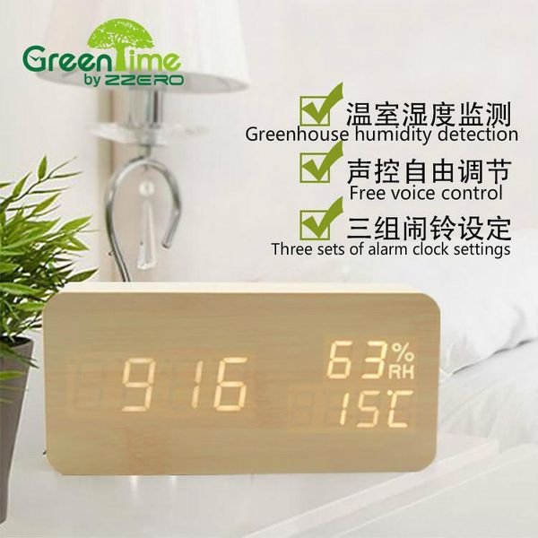 

led wood clock sound control led intelligent alarm clock creative night light mute temperature and humidity alarm clock led bbyvcw