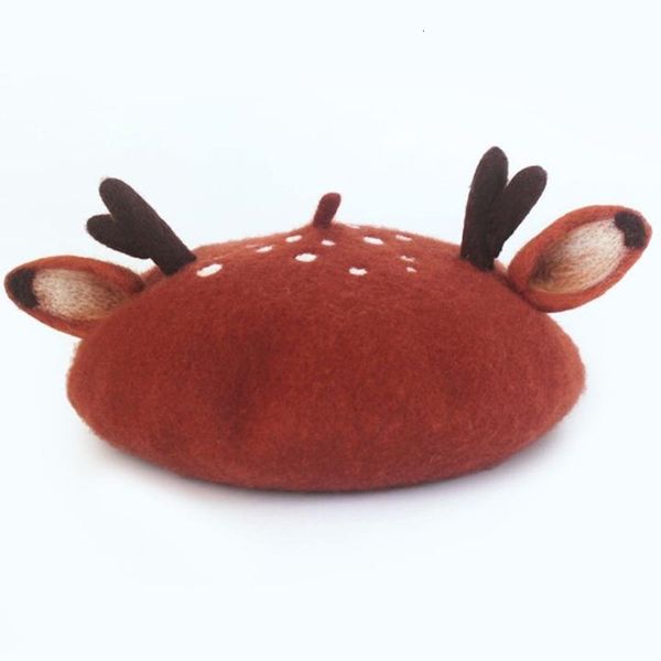 

sweet warm wool women antler ears beret winter hat christmas gift handmade 201012, Blue;gray