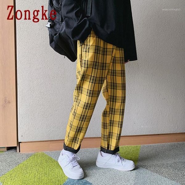 

men's pants zongke plaid men hip hop trousers men's clothing jogger harajuku sweatpants 2021 m-5xl1, Black