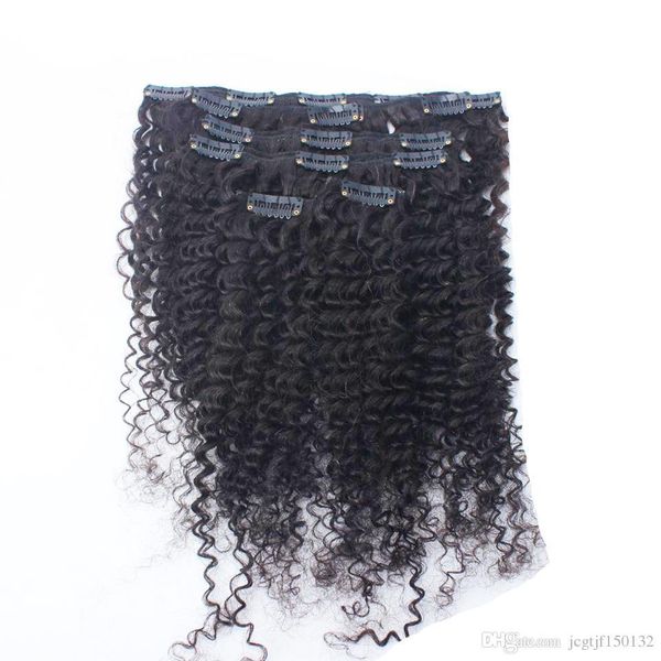 

hair extension clips for african american hair 100g natural color afro kinky clip ins 8pcs human hair clip in extensions for black women, Black;brown