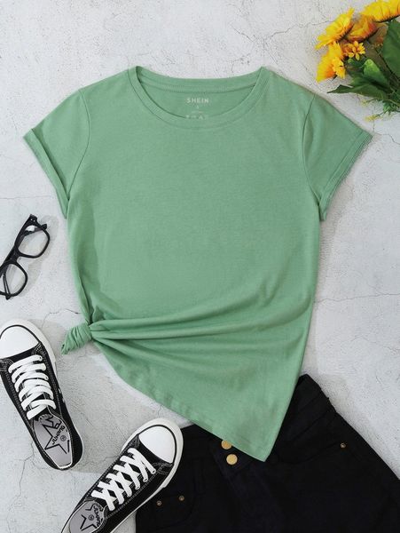 

solid round neck tee w27f#, White