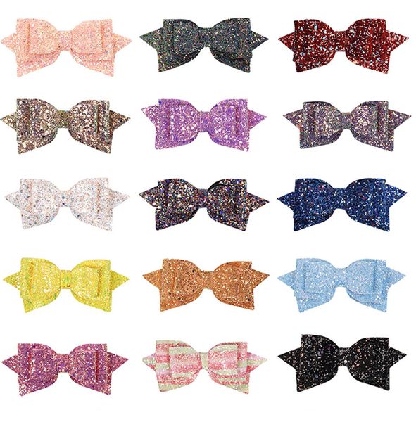 

5 inch girls sequin bowknot hairpin hair accessories kids 17 colors barrettes bows baby hair clip children headwear hairpins, Black;brown