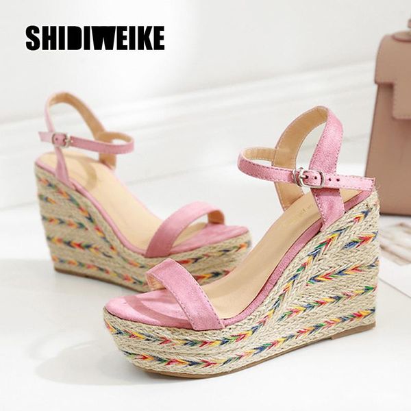 

summer thick bottom slope heel shallow mouth women's shoes suede waterproof platform open toe high heel sandals va885, Black