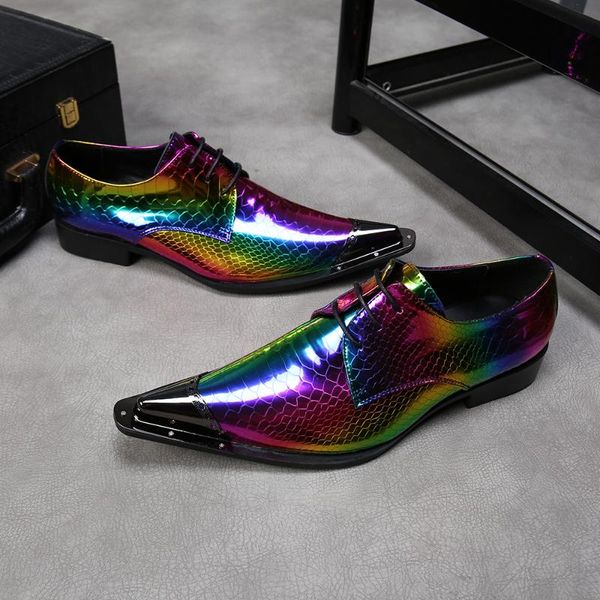

fish pattern printed men's genuine leather shoes brand business party dress shoes fashion casual men flats oxfords plus size 47, Black