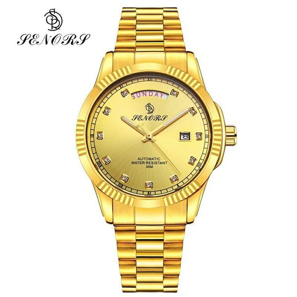 

senors luxury alendar automatic mechanical watches business gold relogio masculino men's wrist watch clock, Slivery;brown