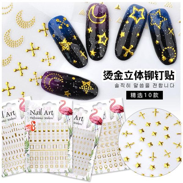 

stickers & decals 3d beauty nail sticker sets golden flower bronzing design manicure diy adhesive tips transfer art hollow foils tz0238, Black