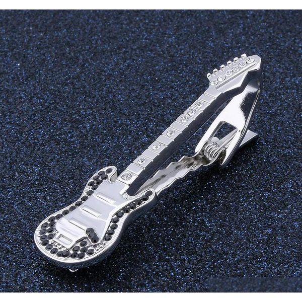 

fashionable 2.3 iinches length guitar with crystal pattern designer tie bar pins for men personalized ttdlt, Silver