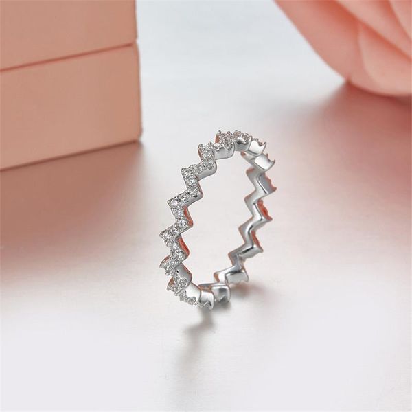 

sljely s925 sterling silver micro inlay cubic zircon cz geometric single-line zigzag finger ring women girls fashion jewelry, Golden;silver
