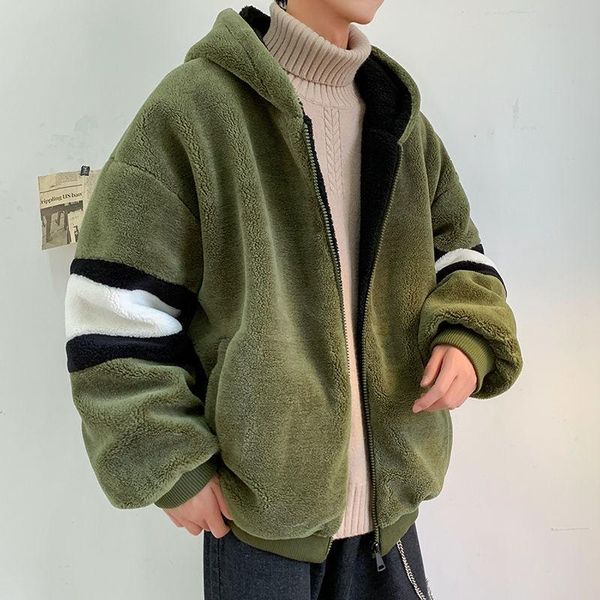 

men's down & parkas winter 2021 coats woman's lambs wool thickened loose warm jacket coat man streetwear korean clothing, Black