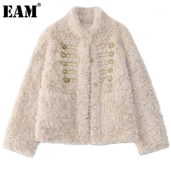 

eam] loose fit fur big size short warm jacket new stand collar long sleeve women coat fashion tide autumn winter 2021 1dd18301, Black;brown