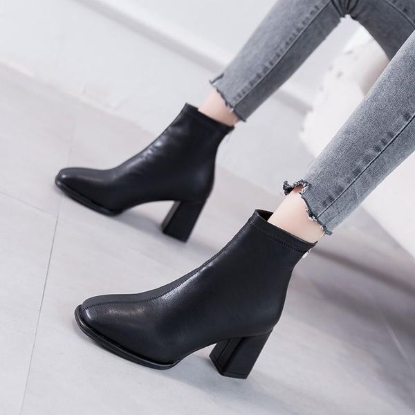 

женщина зимы сплошного цвета короткие пинетки nice женщины моды площади высокие каблуки ботильоны женские zipper anutum обувь, Black
