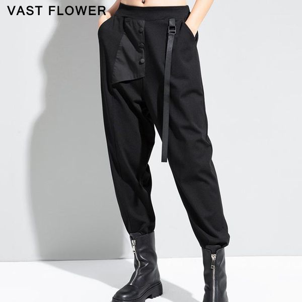 

women's pants & capris black high waist harem women ribbon spliced vintage casual loose plus size ladies trousers fashion 2021 autumn w, Black;white
