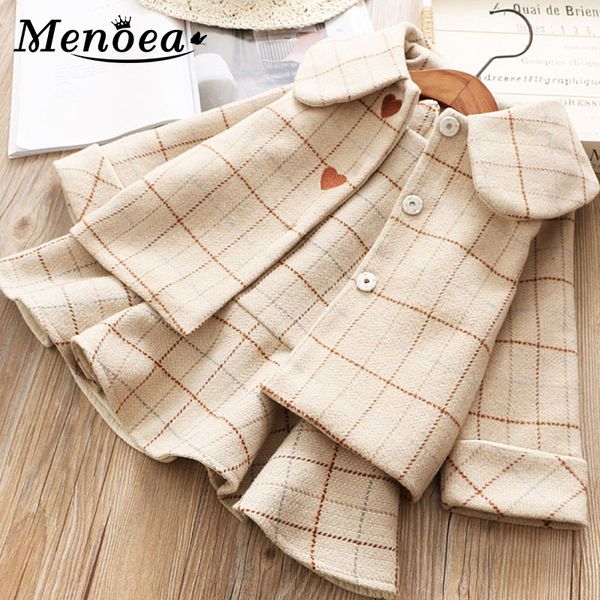 

menoea children suits korean version small fragrance girl plaid doll collar jacket + love vest skirt 2pcs clothes suit lj201130, Blue;gray