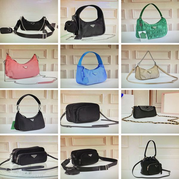

vintage nylon hobo crossbody bag pleated handbags feel mini shoulder bag for women classic bags fashion chest purse chain tote key wallet