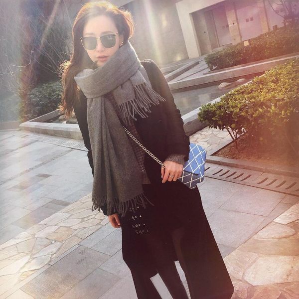 

2020 new scarf solid color ethnic style imitation cashmere scarf big tassel scarf shawl winter warm gifts 4 colors, Blue;gray