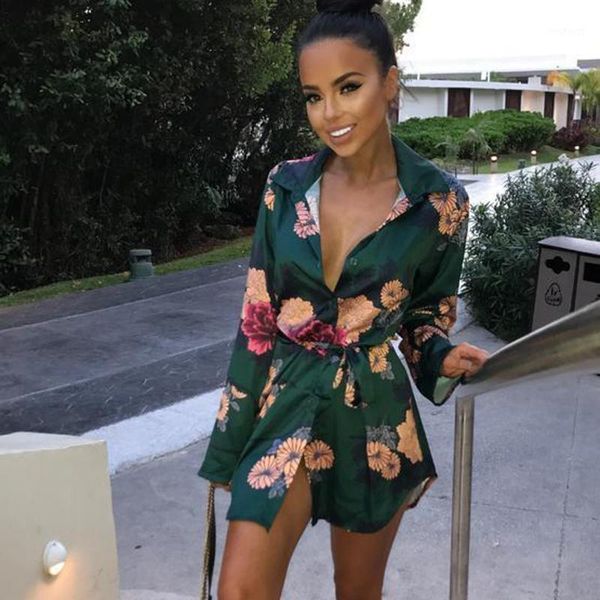 

women boho blouse 2020 new floral patterned long sleeve silk satin shirt dress office lady turn down collar lace up 1, White